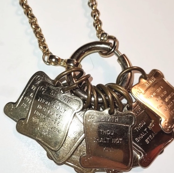 The Ten Commandments Gold Scrolls Charms Necklace - Picture 2 of 16